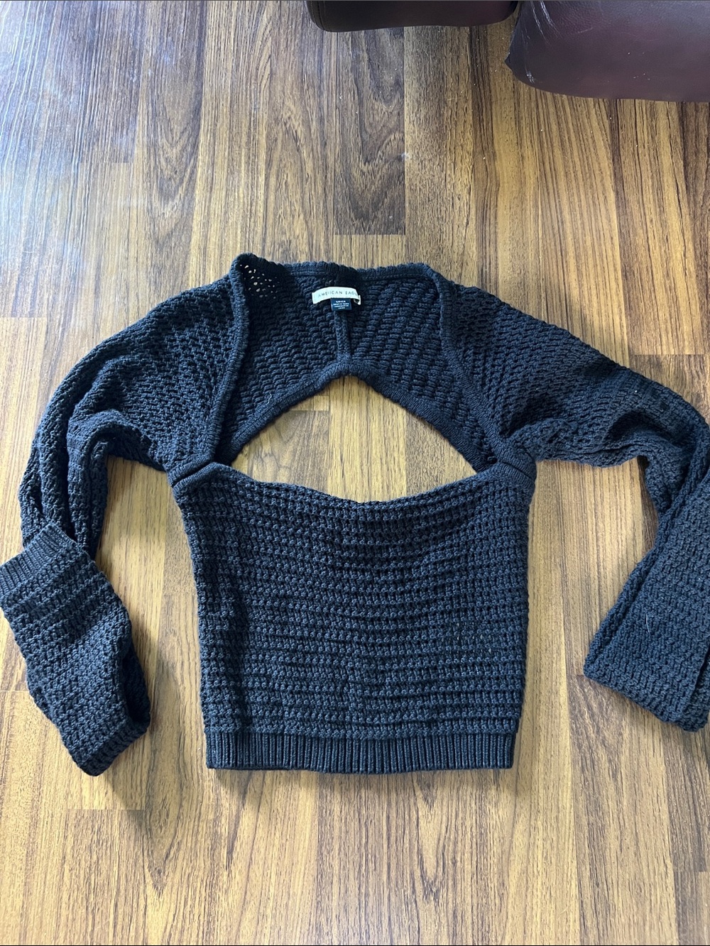 Off-the-Shoulder American Eagle Black Knit Crop Sweater